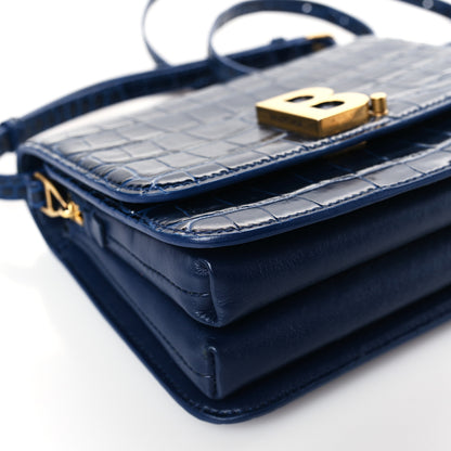 Balenciaga Shiny Calfskin Crocodile Embossed Small B Crossbody Bag Navy 7 of 9
