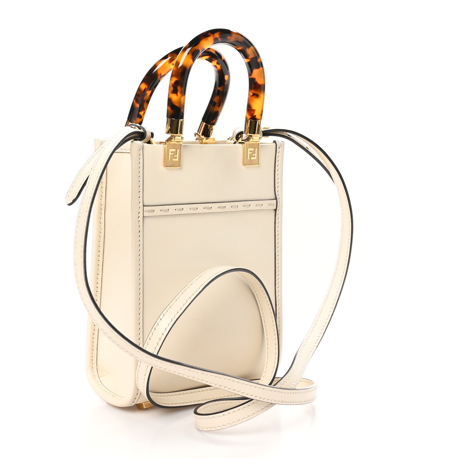 Fendi Vitello King Plexiglass Logo Embossed Mini Fendi Sunshine Shopper Tote White Ice 3 of 10