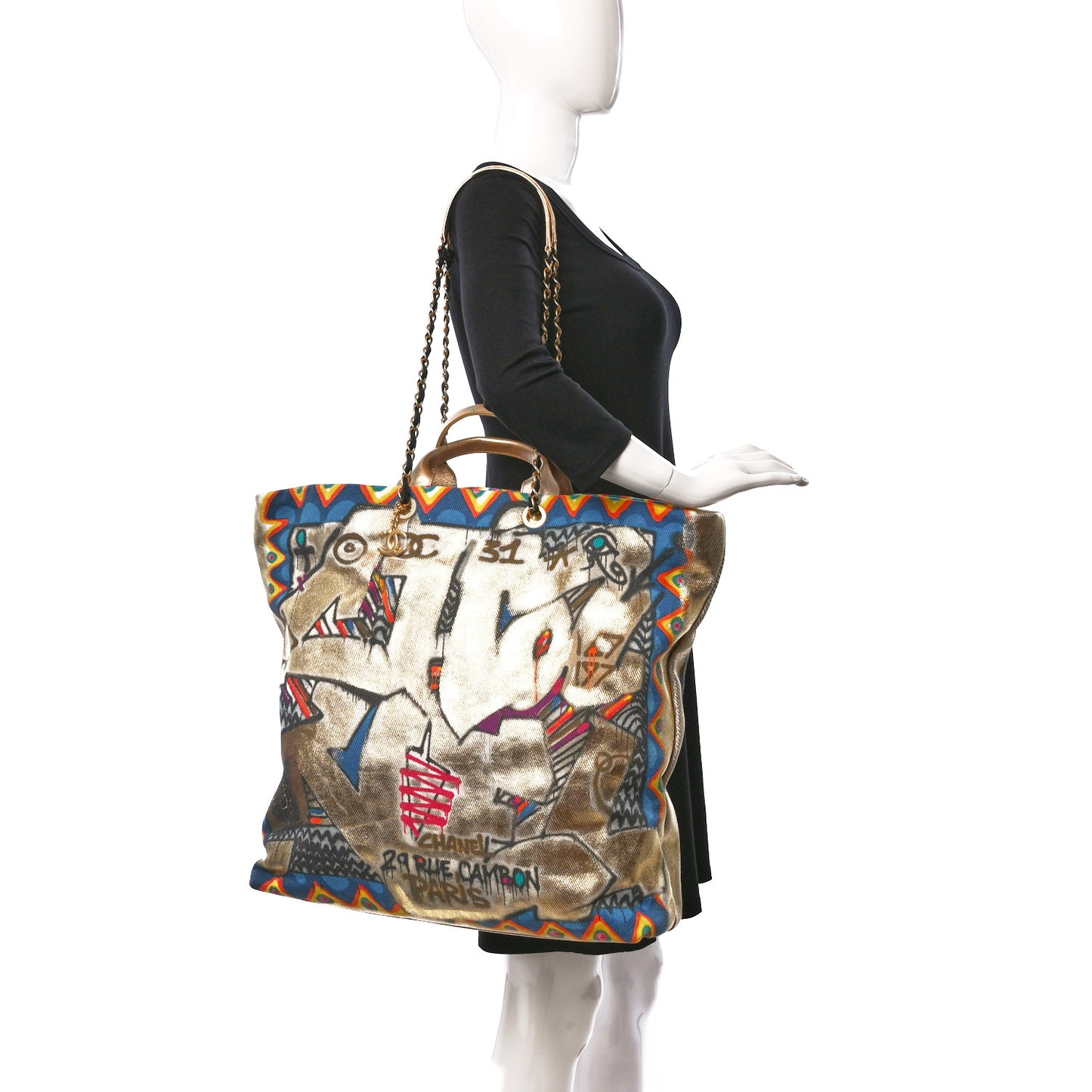 Graffiti Printed Canvas Street Spirit Tote Multicolor