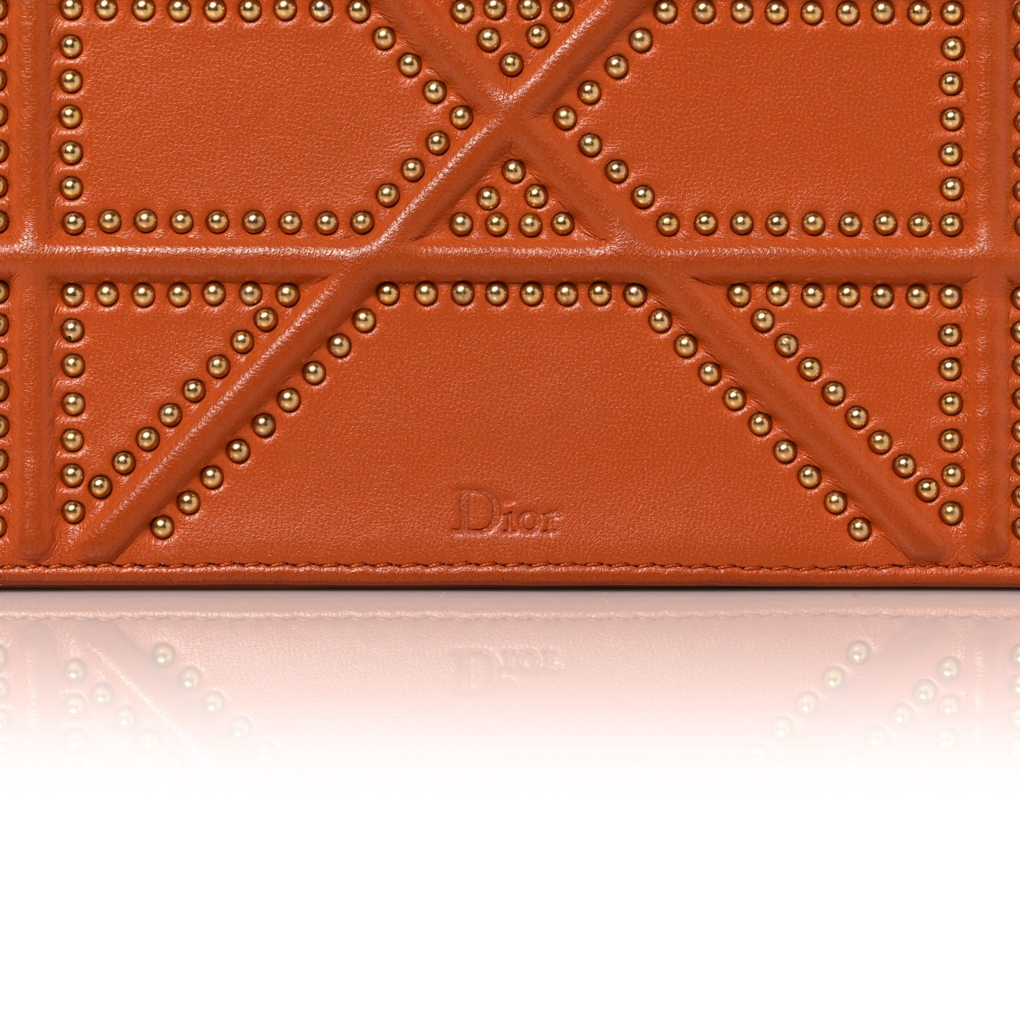 Calfskin Studded Diorama Top Handle Wallet on Chain Pouch Orange