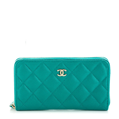 Chanel Caviar Quilted Small Zip Around Wallet Turquoise 1 of 8