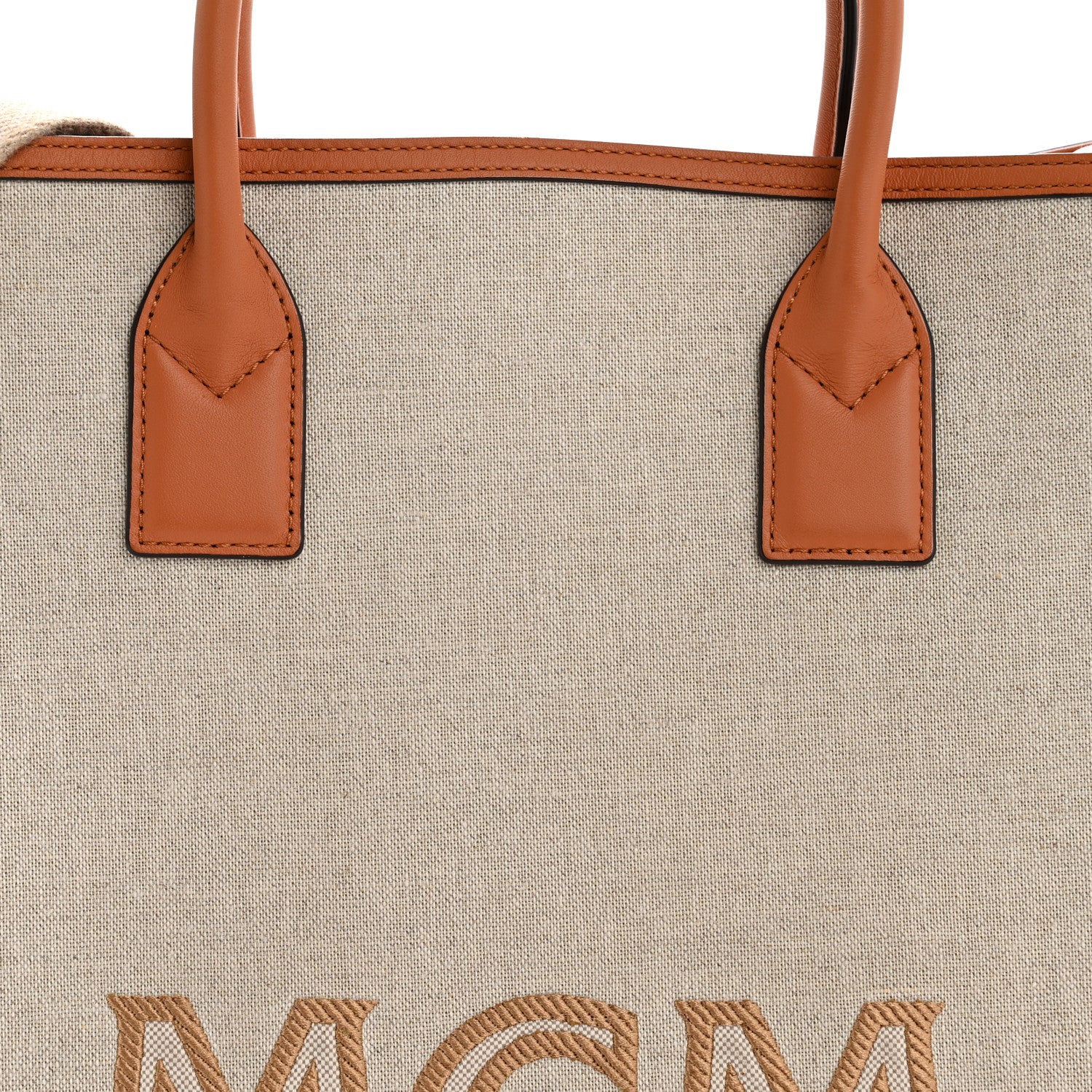 MCM Calfskin Linen Large Munchen Tote Cognac 9 of 12