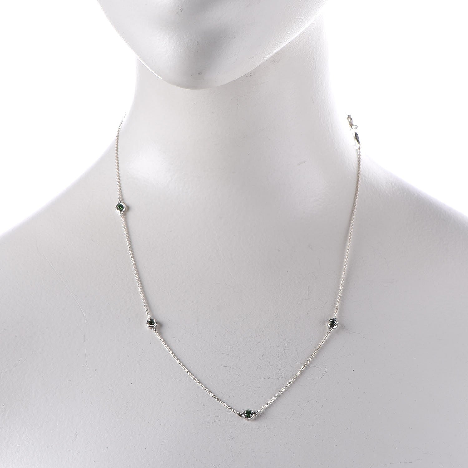 Tiffany Sterling Silver Tsavorite Elsa Peretti 5 Station Color by the Yard Necklace 2 of 9
