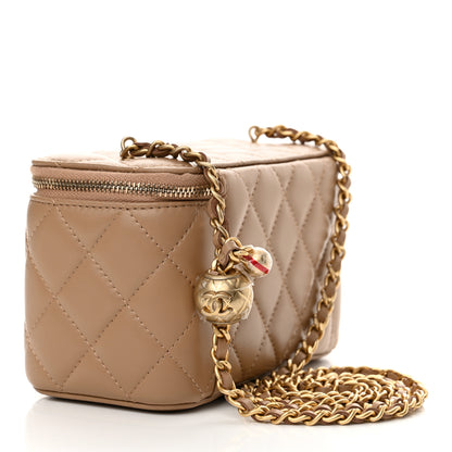 Chanel Lambskin Quilted Pearl Crush Small Vanity Case With Chain Dark Beige 3 of 11