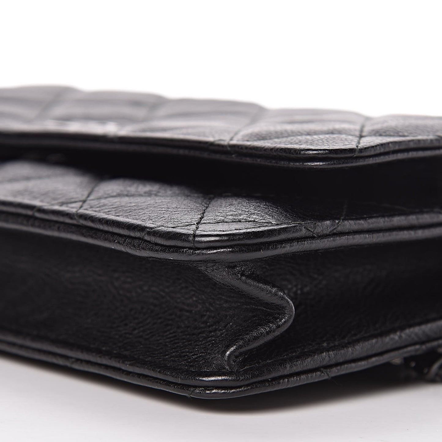Crumpled Calfskin Quilted Wallet On Chain WOC So Black