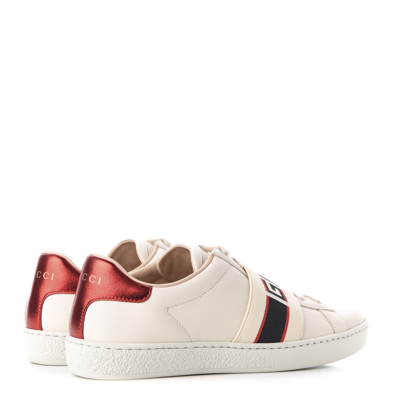 Gucci Calfskin Stripe Womens New Ace Sneakers 35 New Mystic White Ecru Red Flame 4 of 10