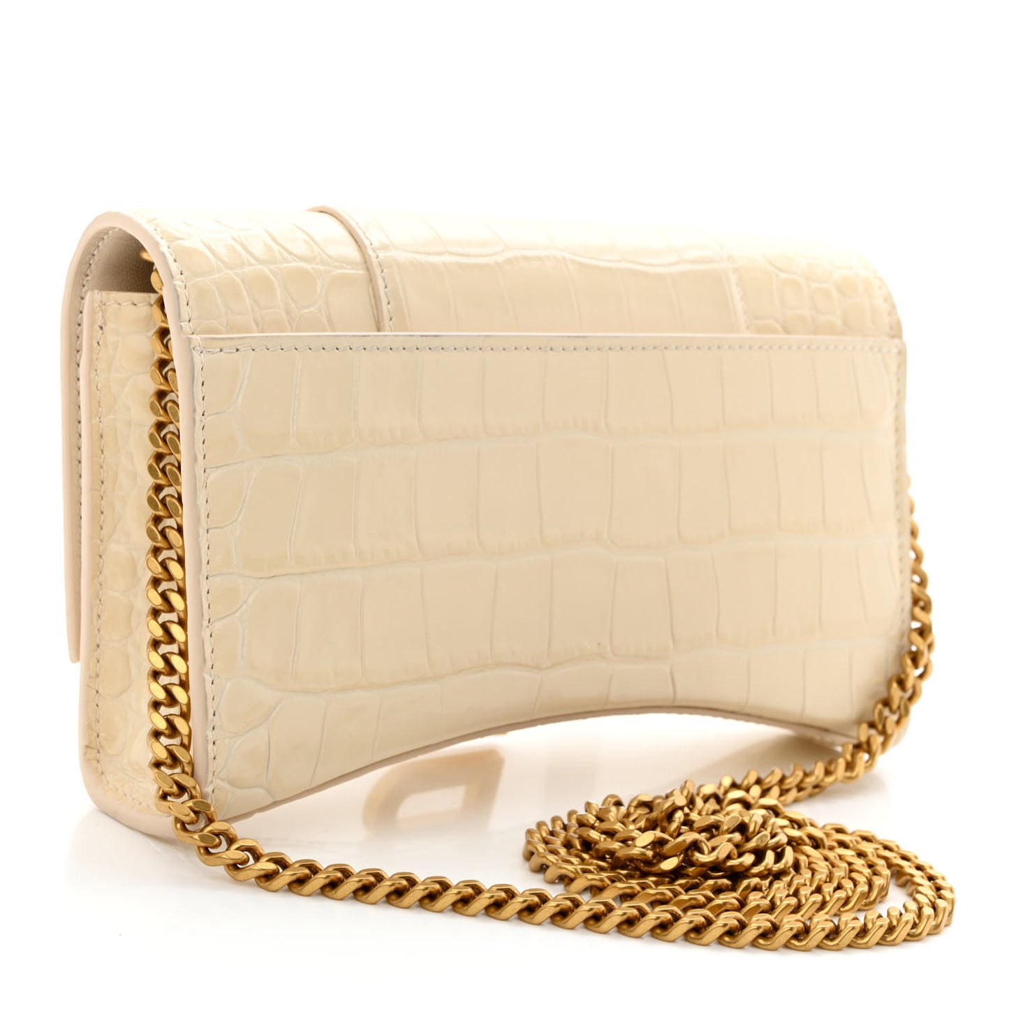 Shiny Calfskin Crocodile Embossed Hourglass Chain Bag Cream