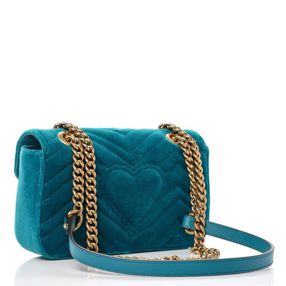 Gucci Velvet Matelasse Mini GG Marmont Shoulder Bag Pavone Cyan 3 of 7