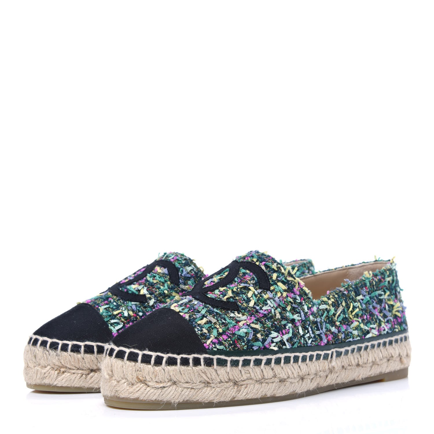 Chanel Tweed CC Espadrilles 36 Turquoise Multicolor 3 of 8