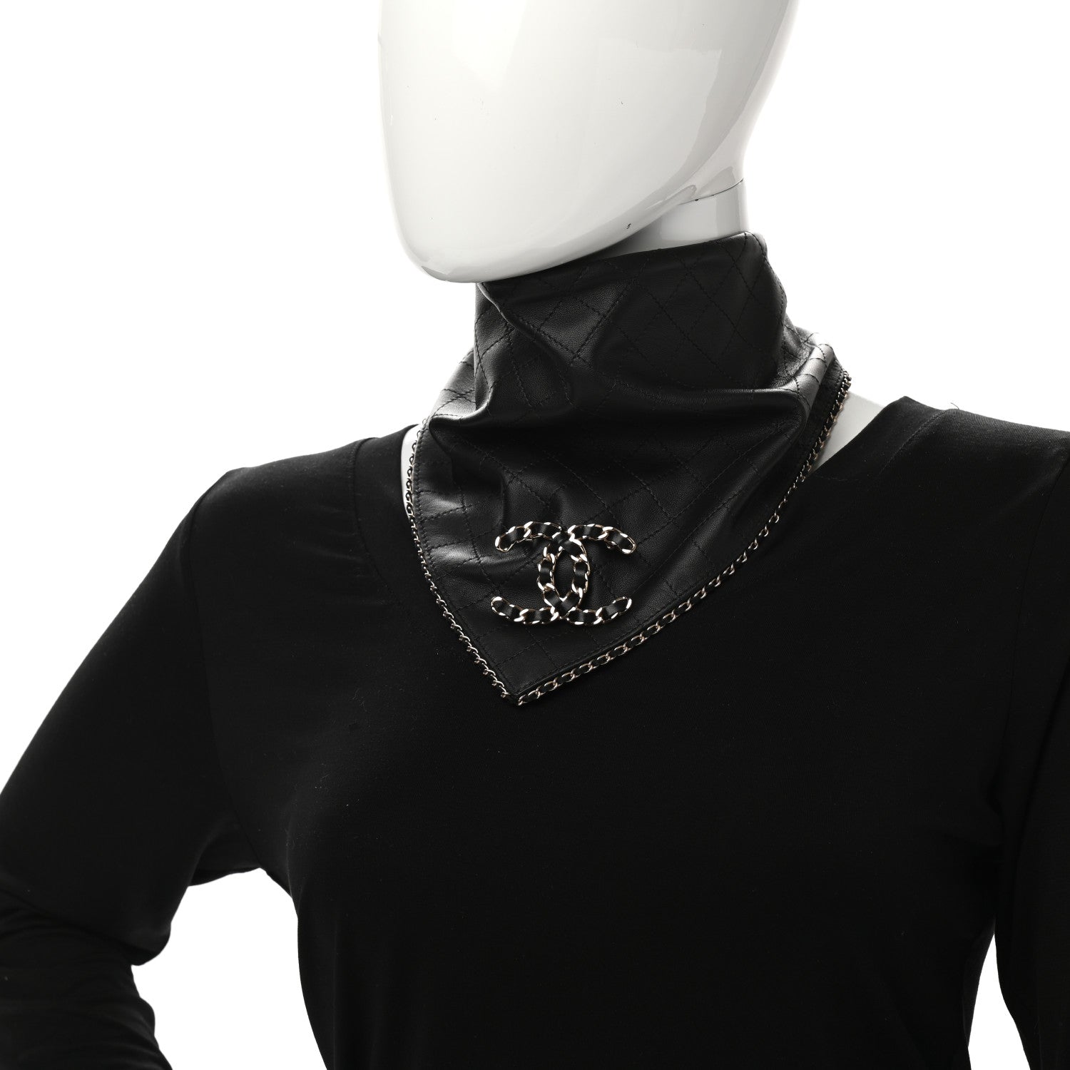 Chanel Lambskin Calfskin Chain CC Bandana Black Gold 2 of 11