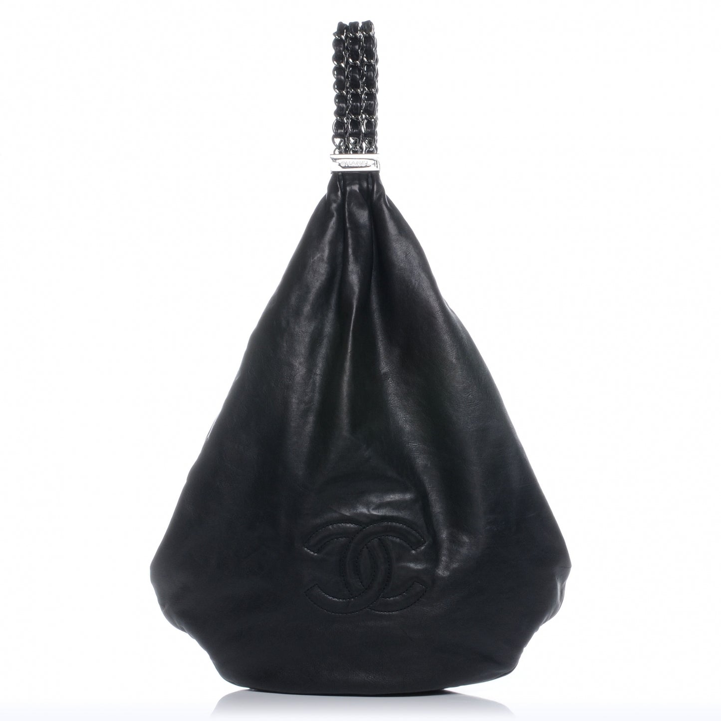Lambskin Large Rock and Chain Hobo Black