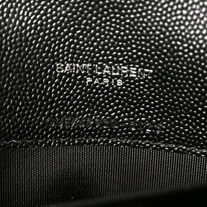 Saint Laurent Grain De Poudre Matelasse Chevron Monogram Envelope Chain Wallet Black 7 of 10