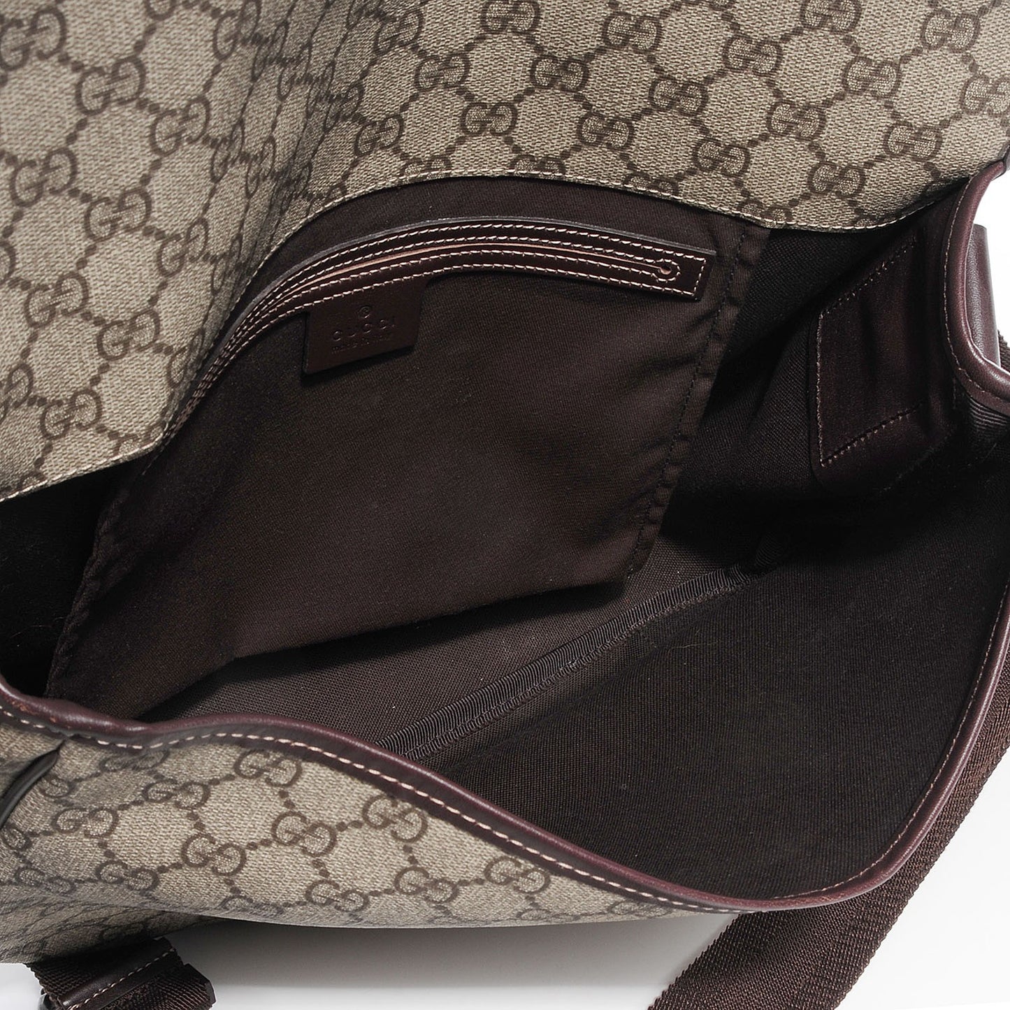 GG Plus Monogram Medium Double Buckle Flap Messenger Bag Beige Dark Brown