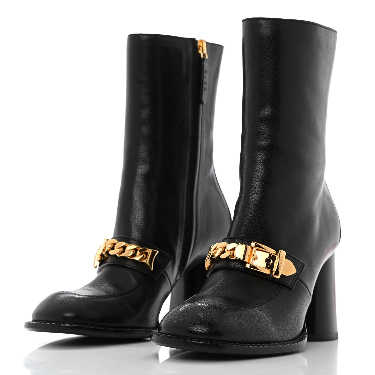 Gucci Goatskin Austin Calfskin Sylvie Chain Ankle Boots 35 Black 3 of 10