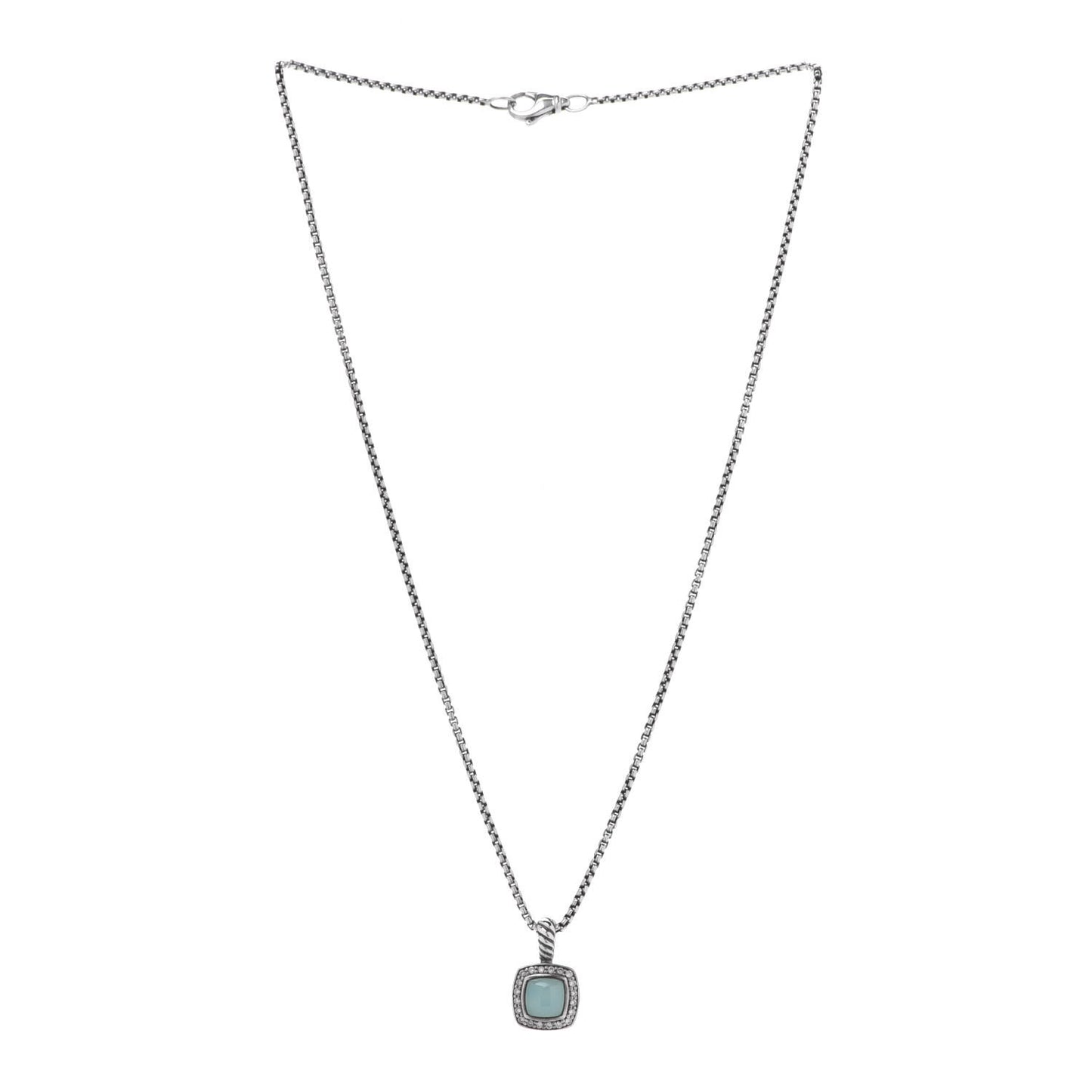 Sterling Silver Diamond Aqua Chalcedony 7mm Petite Albion Necklace