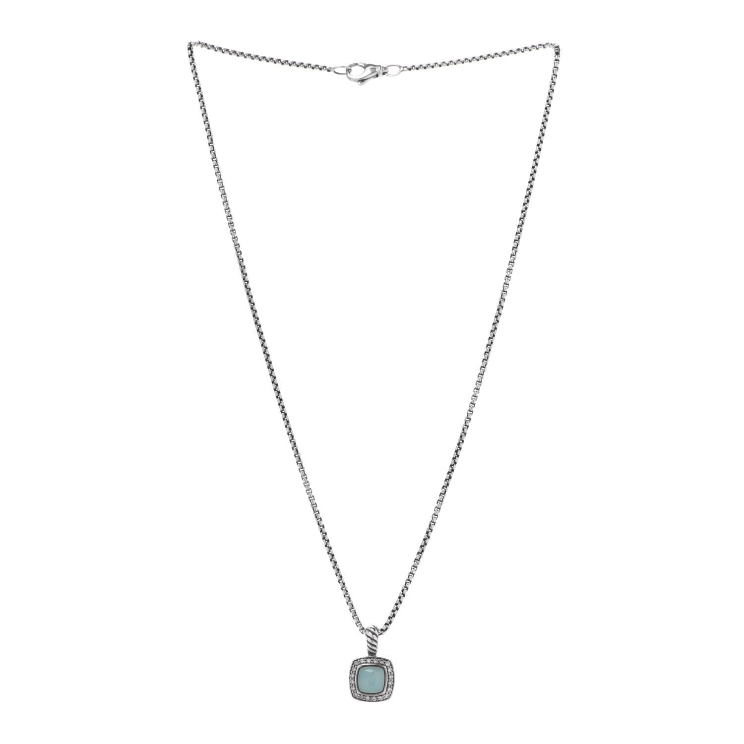 David Yurman Sterling Silver Diamond Aqua Chalcedony 7mm Petite Albion Necklace 3 of 6