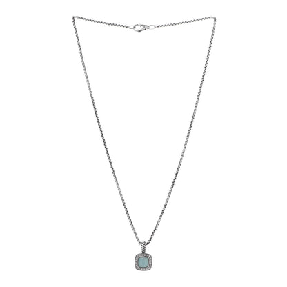 David Yurman Sterling Silver Diamond Aqua Chalcedony 7mm Petite Albion Necklace 3 of 6