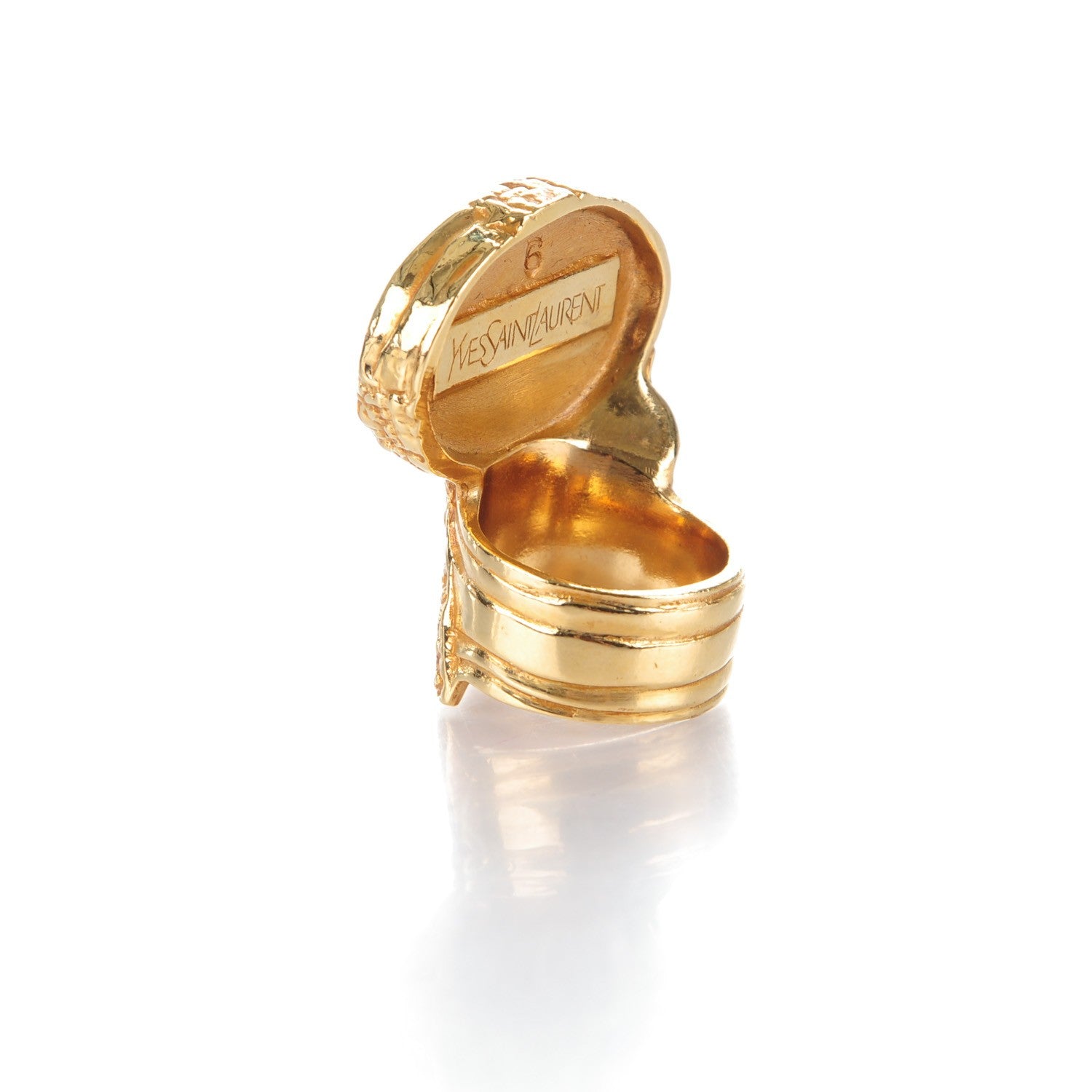 Saint Laurent Glass Cabochon Arty Ovale Ring 6 Gold Cream 3 of 4