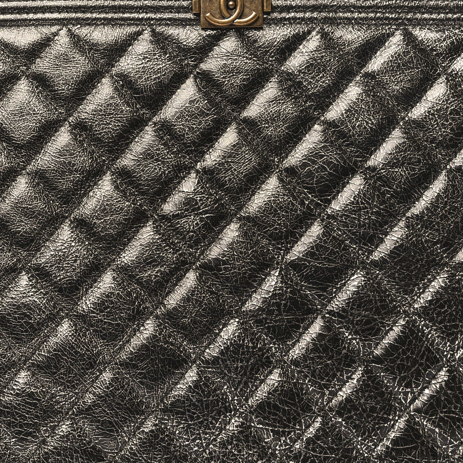 Chanel Cracked Metallic Calfskin Quilted Large Boy Cosmetic Case Dark Silver 8 of 11