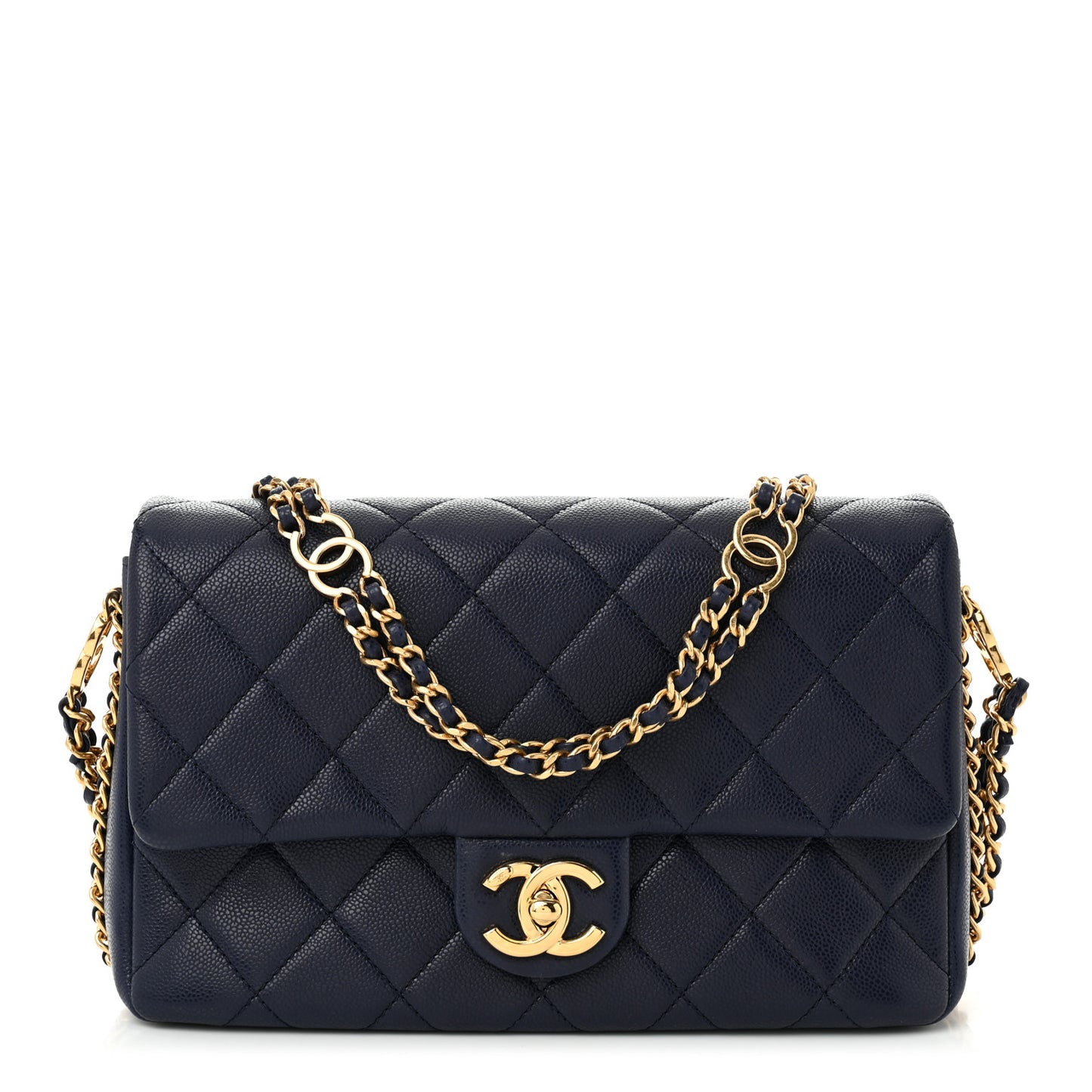 Caviar Quilted Small CC You Flap Navy