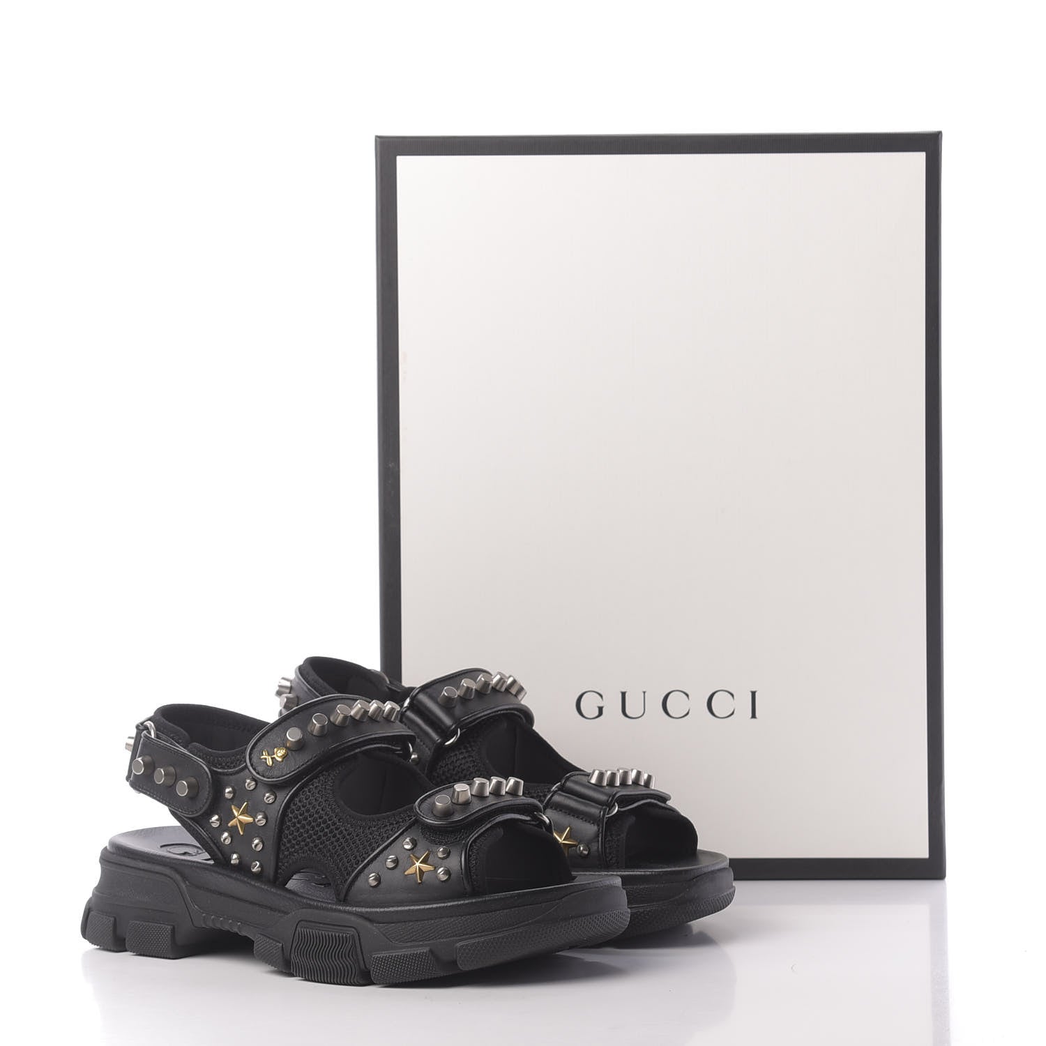 Gucci Nappa Mesh Studded Mens Aguru Sandals 7 Black 10 of 10