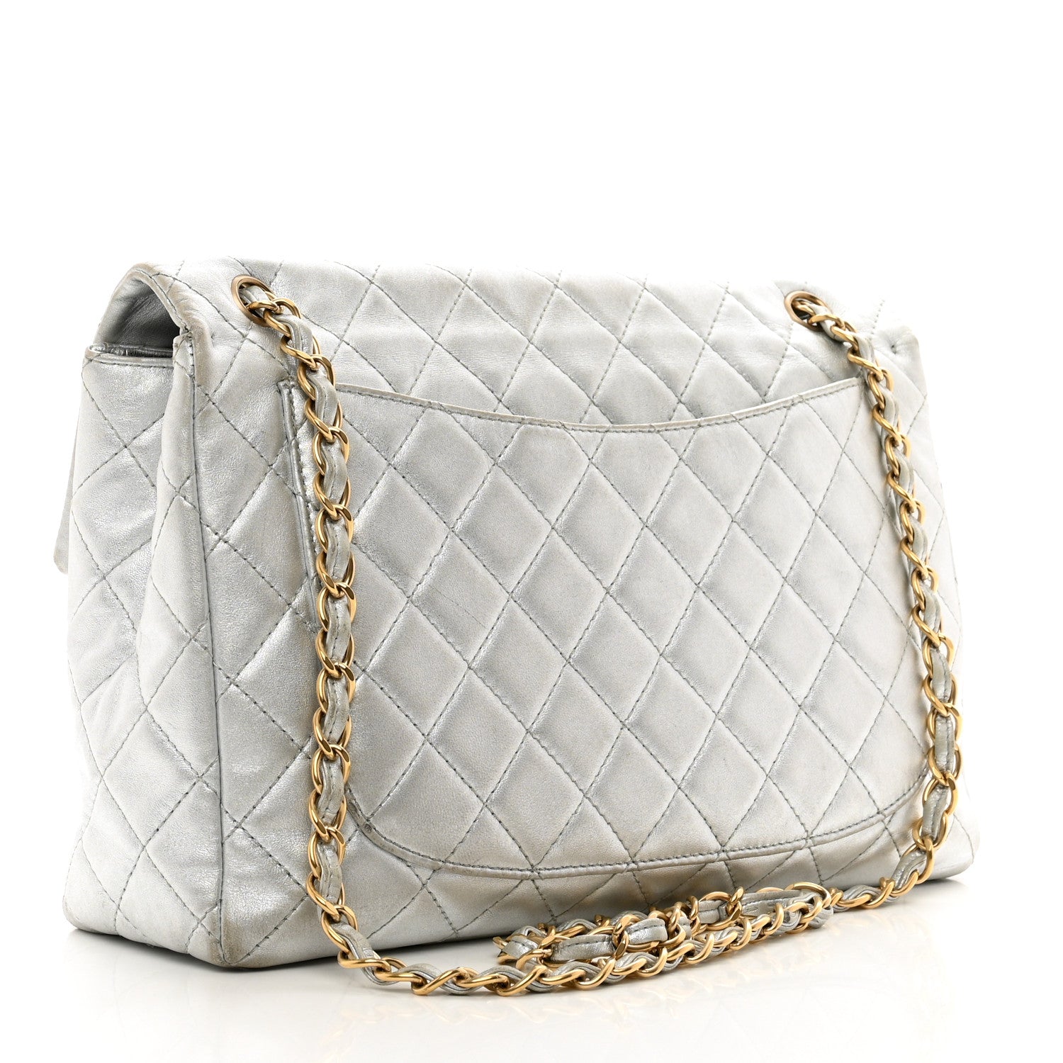 Chanel Metallic Lambskin Quilted Maxi Single Flap Silver 3 of 12