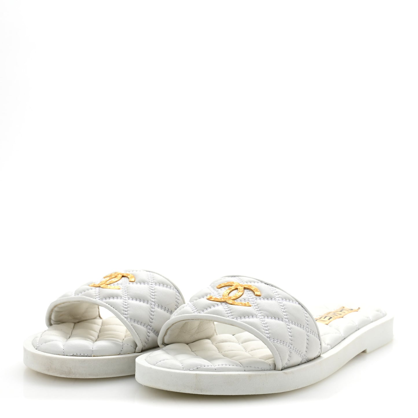 Lambskin Quilted Textured CC Mules Sandals 40.5 White