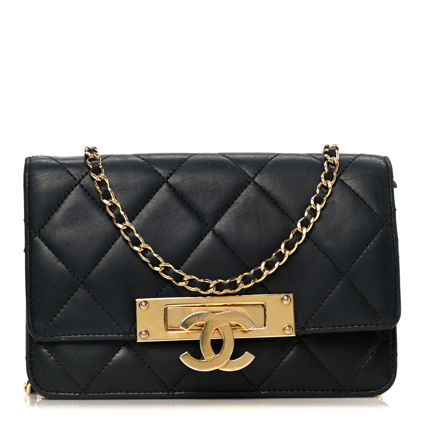 Lambskin Quilted Golden Class Wallet on Chain WOC Black