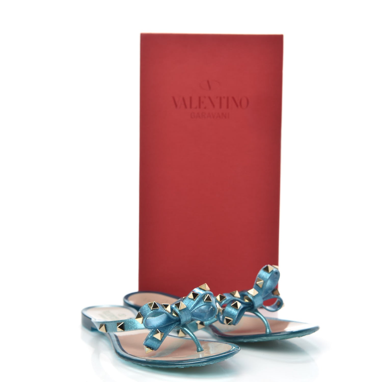 Valentino Garavani PVC Jelly Glitter Rockstud Bow Thong Sandals 38 Cerulean 9 of 9