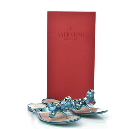 Valentino Garavani PVC Jelly Glitter Rockstud Bow Thong Sandals 38 Cerulean 9 of 9