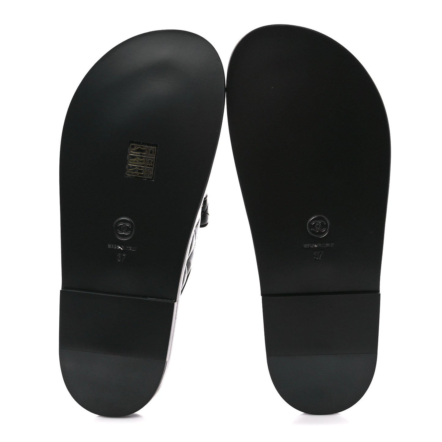 Lambskin Quilted Velcro Dad Chain CC Slide Sandals 37 Black