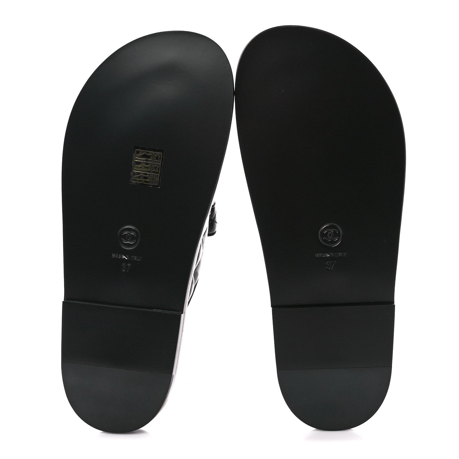 Chanel Lambskin Quilted Velcro Dad Chain CC Slide Sandals 37 Black 5 of 9