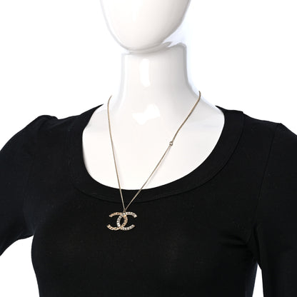 Chanel Metal Baguette Crystal Large CC Necklace Light Gold 1 of 4