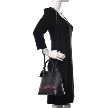 Balenciaga Signature Grained Calfskin Logo S Ville Top Handle Bag Black Rose Shocking 2 of 9