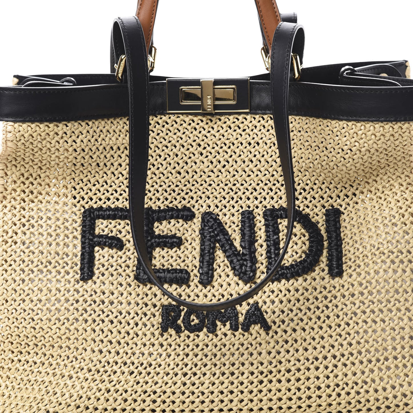 Raffia Vitello King Macrame Mesh Large Peekaboo X-Tote Natural Black Cuoio