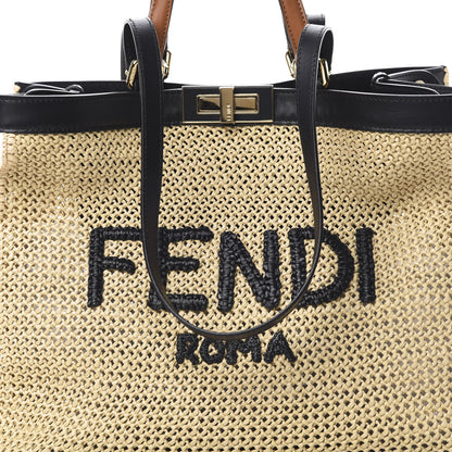 Fendi Raffia Vitello King Macrame Mesh Large Peekaboo X-Tote Natural Black Cuoio 8 of 10