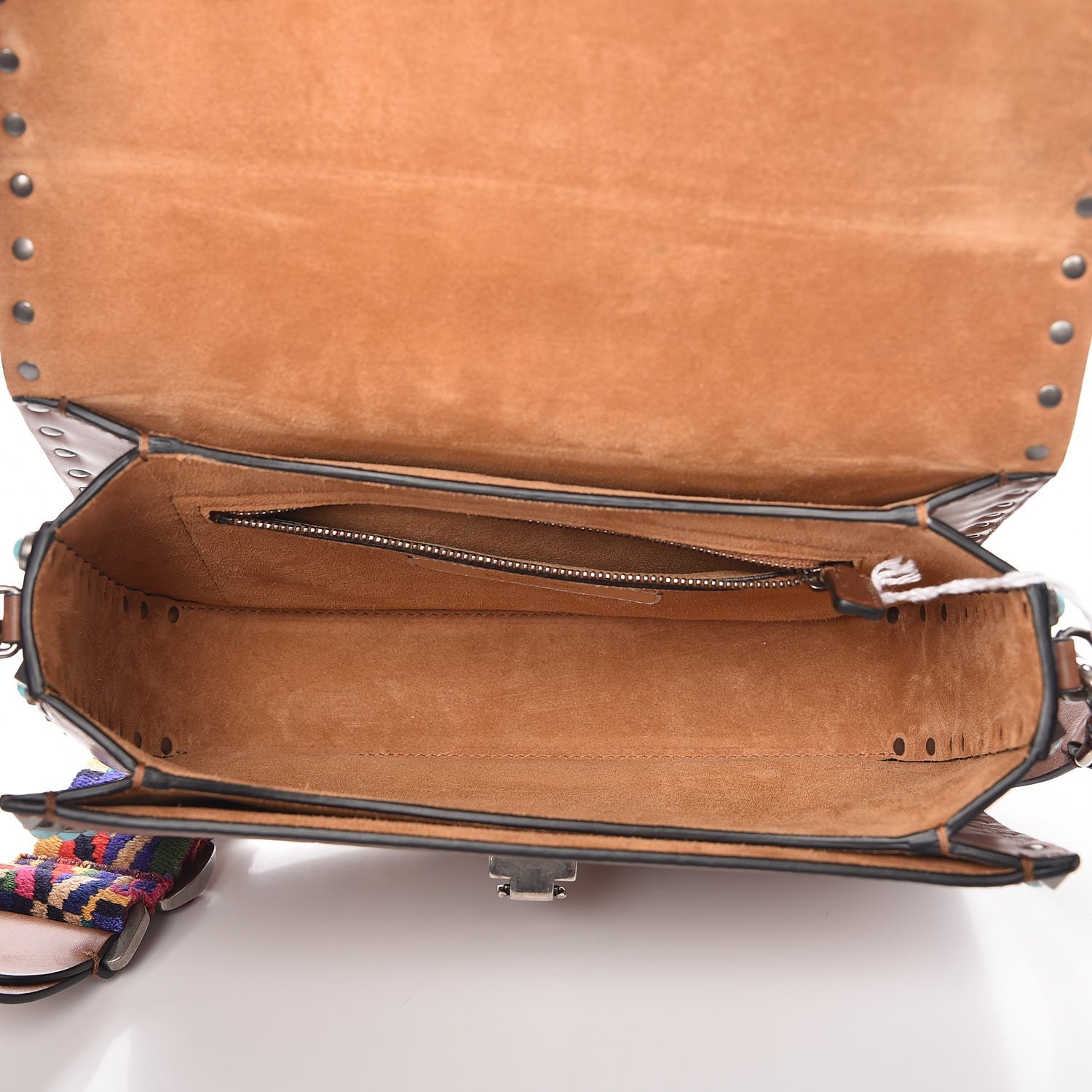 Valentino Garavani Calfskin Embossed Medium Guitar Strap Rockstud Rolling Flap Saddle Bag Tan 5 of 7