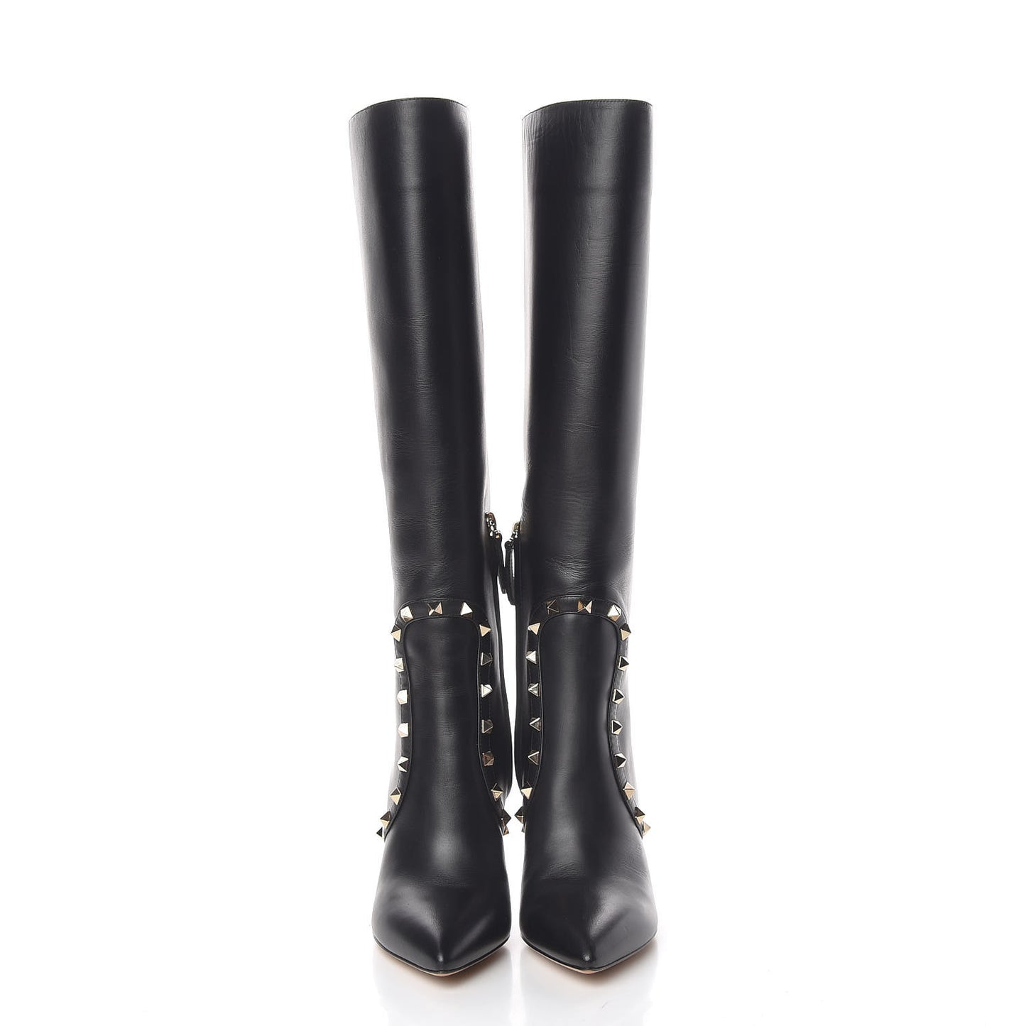 Calfskin Rockstud Tall Boots 37 Black