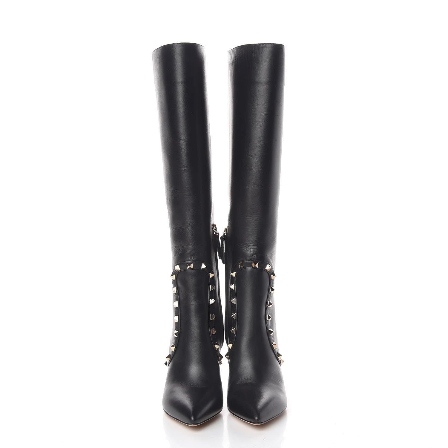 Valentino Garavani Calfskin Rockstud Tall Boots 37 Black 2 of 11