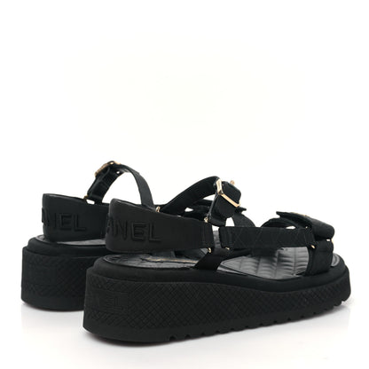 Chanel Grosgrain CC Platform Sandals 37 Black 4 of 9