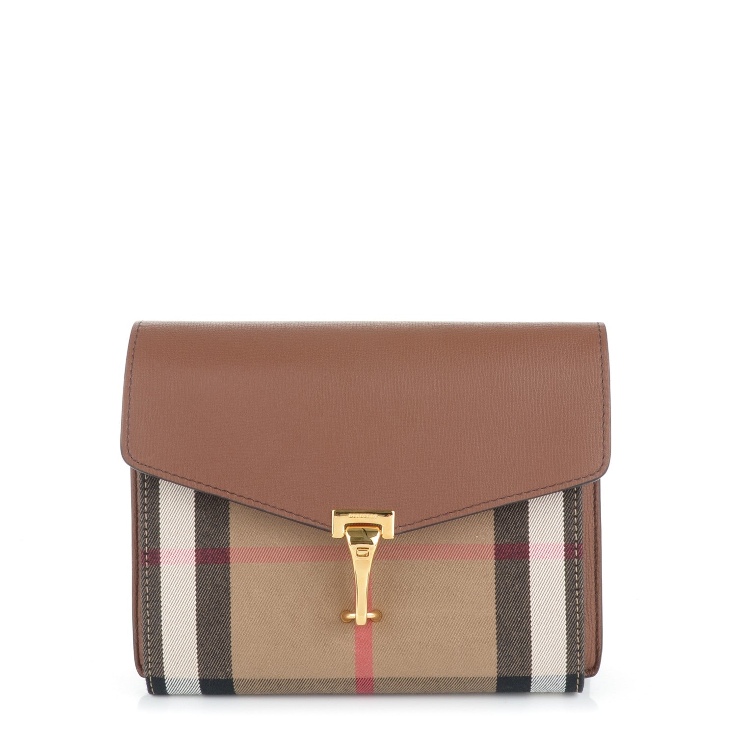Burberry Derby Calfskin House Check Small Macken Crossbody Bag Tan 1 of 8
