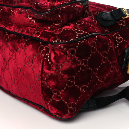 Gucci Velvet GG Monogram Textured Calfskin Web Small Double Buckle Backpack Red Cipria Black 11 of 14