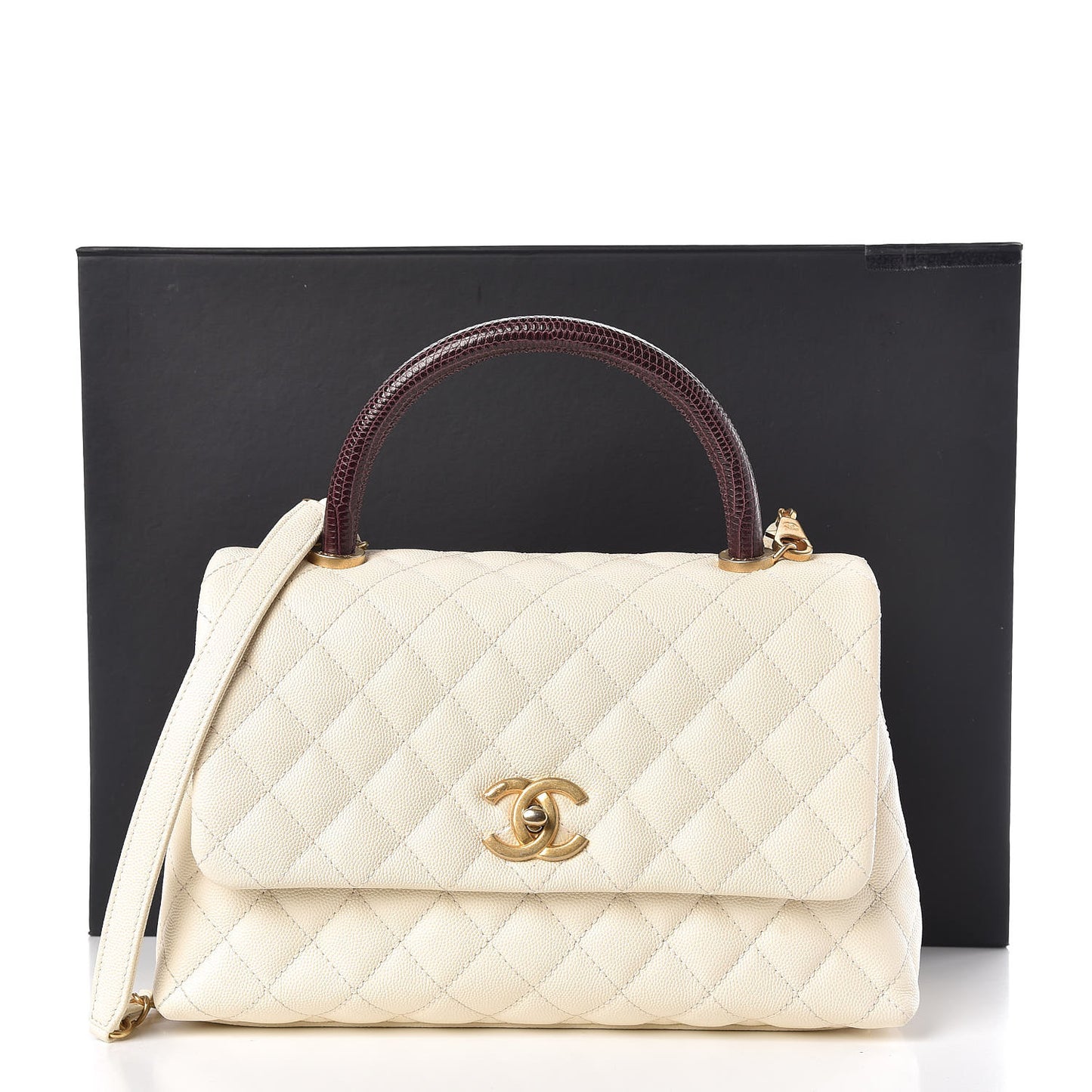 Caviar Lizard Quilted Small Coco Handle Flap Ivory