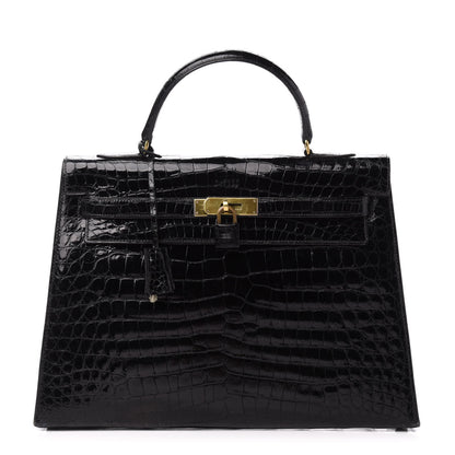 Hermes Shiny Crocodile Kelly Sellier 32 Black 1 of 33