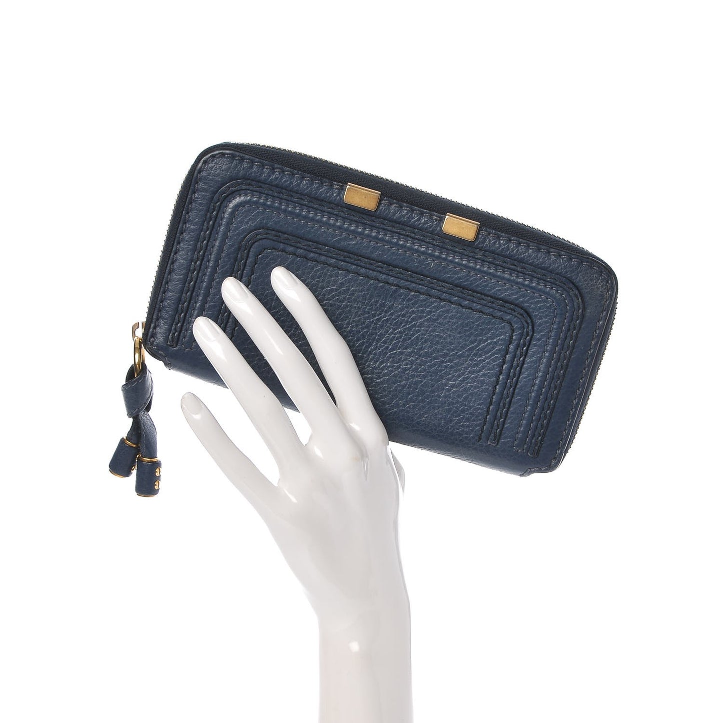 Grained Calfskin Marcie Long Zip Around Wallet Royal Navy