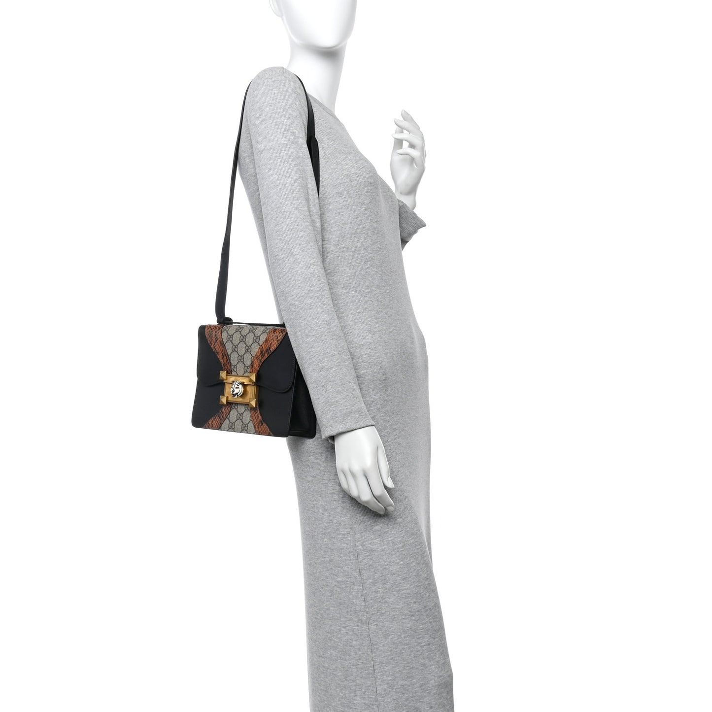 Nappa Elaphe GG Supreme Monogram Medium Osiride Shoulder Bag Black Bright Cuir Beige Ebony