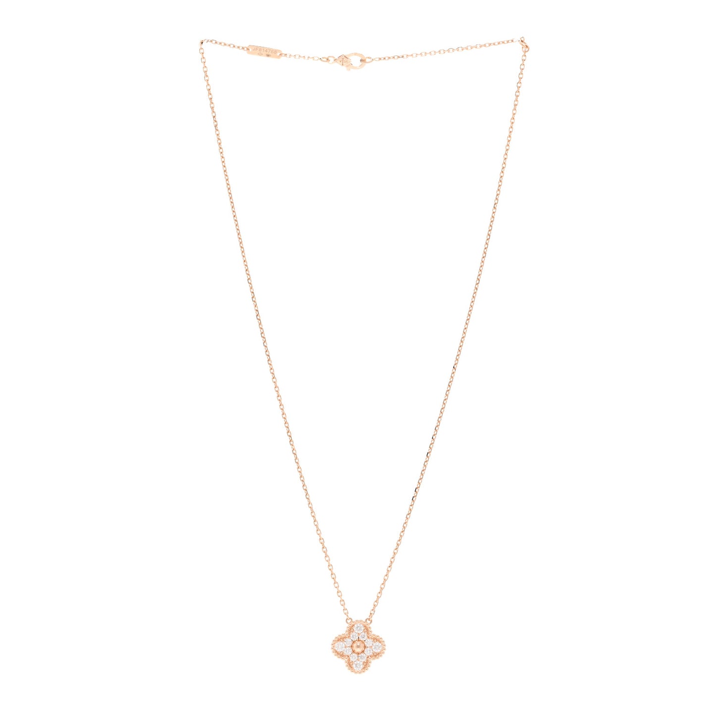 18K Rose Gold Diamond Vintage Alhambra Pendant Necklace
