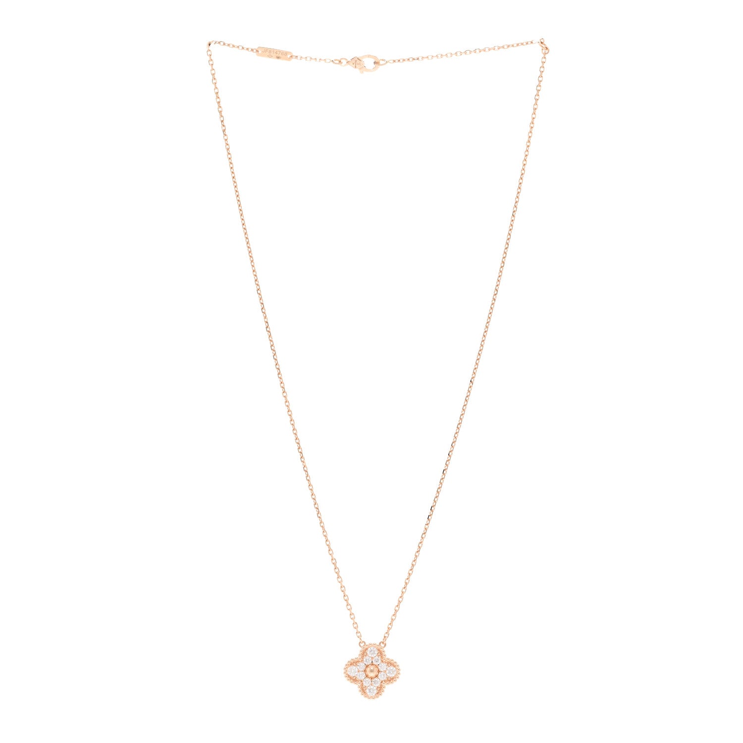 Van Cleef & Arpels 18K Rose Gold Diamond Vintage Alhambra Pendant Necklace 3 of 5
