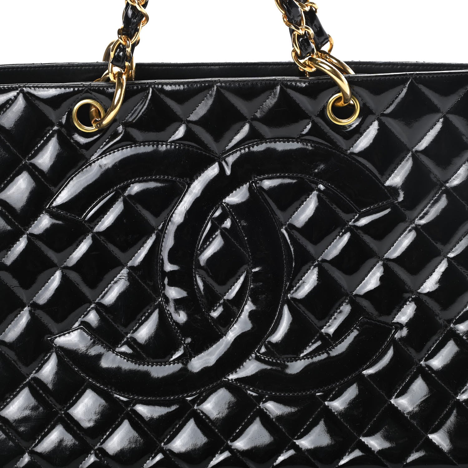 Chanel Patent Quilted Grand Shopping Tote GST Black 9 of 15