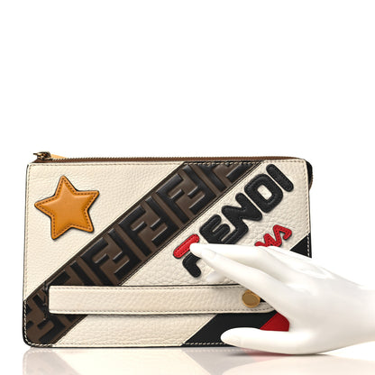 Fendi X FILA Cuoio Romano Vitello Century Mania Stars Clutch White Ice Ebano Multicolor 2 of 8
